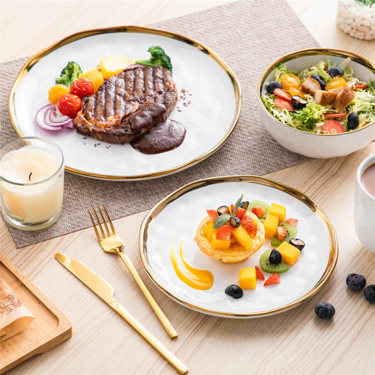 Bosenliving Gold Trim 16 Piece Dinnerware Set