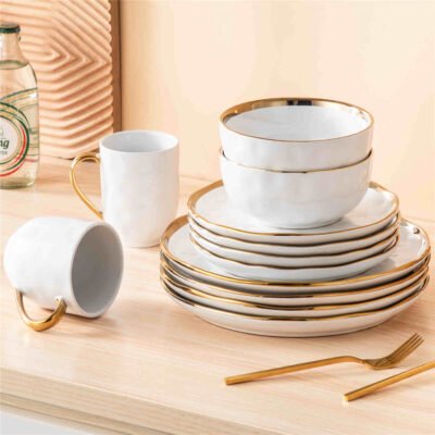 Bosenliving Gold Trim 16 Piece Dinnerware Set