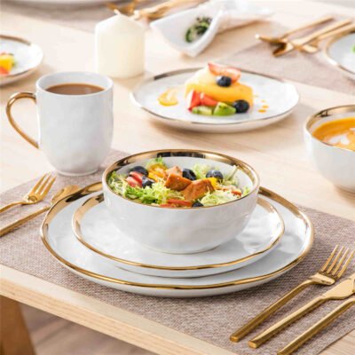 Bosenliving Gold Trim 16 Piece Dinnerware Set