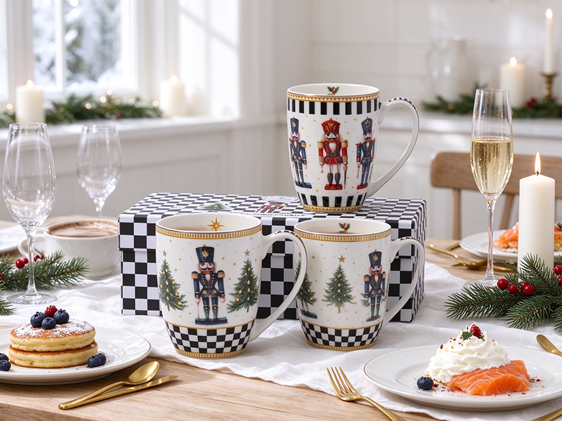 black and white christmas mug set